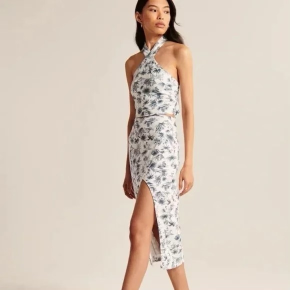 abercrombie & fitch linen blend halter top + midi skirt set. worn once. - Picture 1 of 10